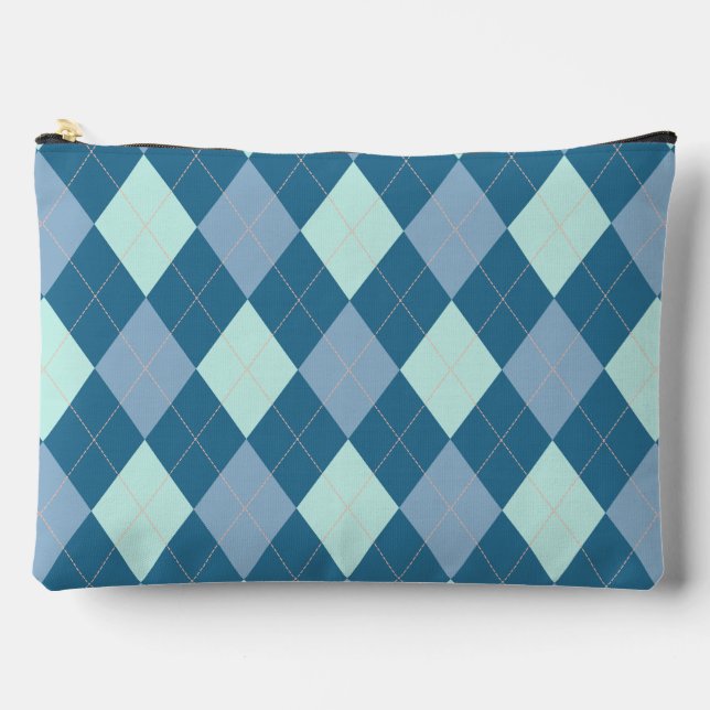 Blue Argyle Vintage Pattern Accessory Pouch (Front)