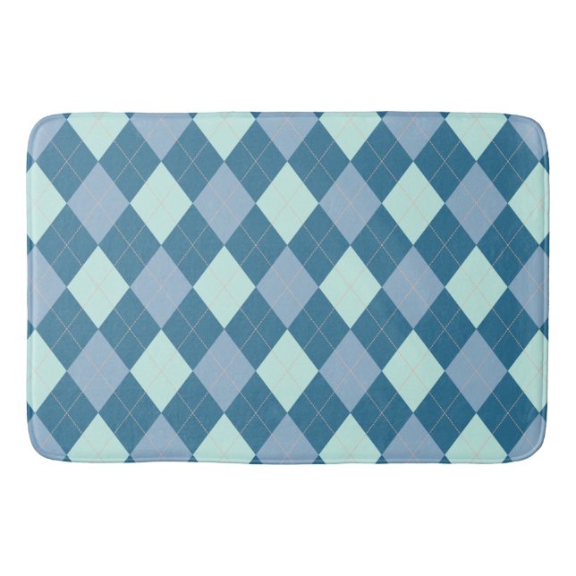 Blue Argyle Vintage Pattern Bath Mat (Front)