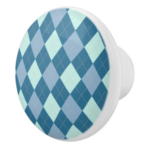 Blue Argyle Vintage Pattern Ceramic Knob