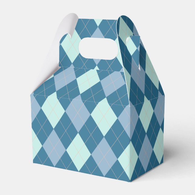 Blue Argyle Vintage Pattern Favour Box (Front Side)