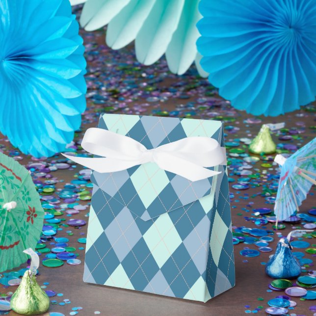 Blue Argyle Vintage Pattern Favour Box (Party)