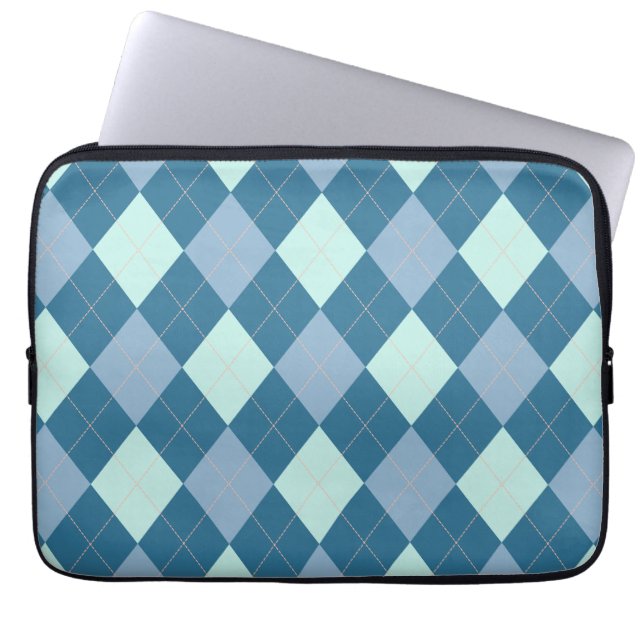 Blue Argyle Vintage Pattern Laptop Sleeve (Front)