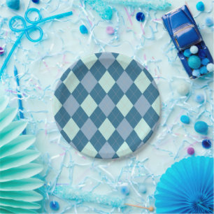 Blue Argyle Vintage Pattern Paper Plate
