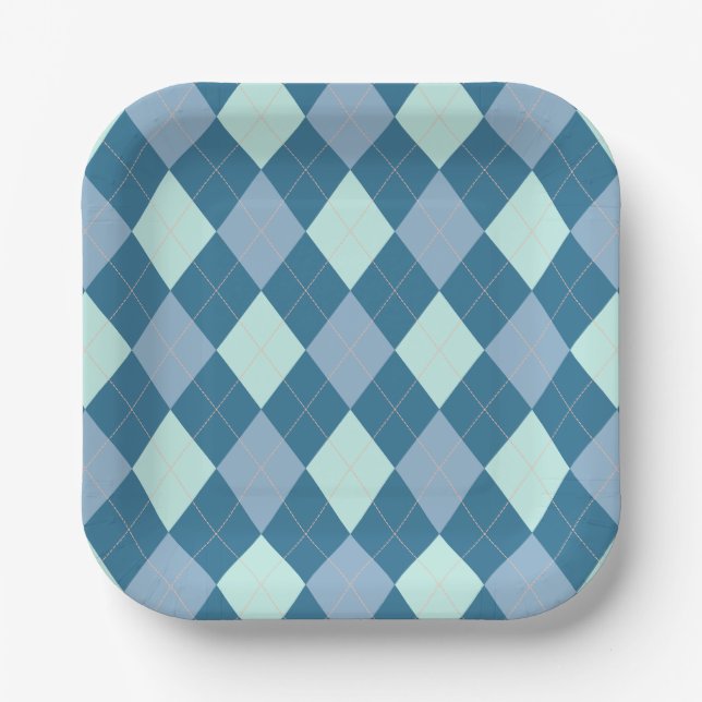 Blue Argyle Vintage Pattern Paper Plate (Front)