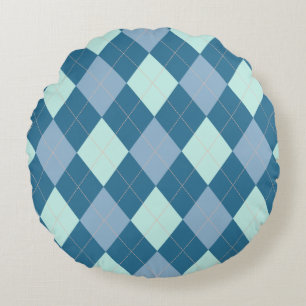 Blue Argyle Vintage Pattern Round Cushion