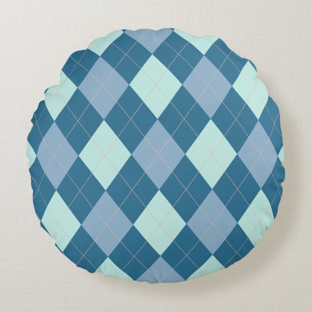Blue Argyle Vintage Pattern Round Cushion (Front)