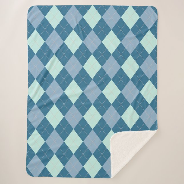 Blue Argyle Vintage Pattern Sherpa Blanket (Front)