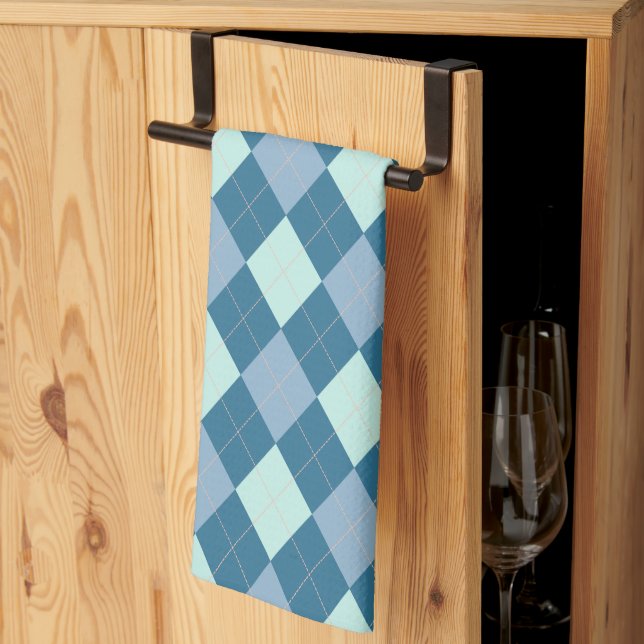 Blue Argyle Vintage Pattern Tea Towel (Thirds Fold)