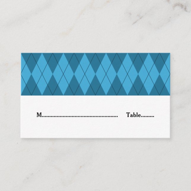 Blue Argyle Wedding Place Card (Front)