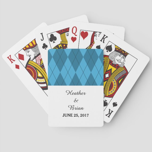 Blue Argyle Wedding Playing Cards (Back)