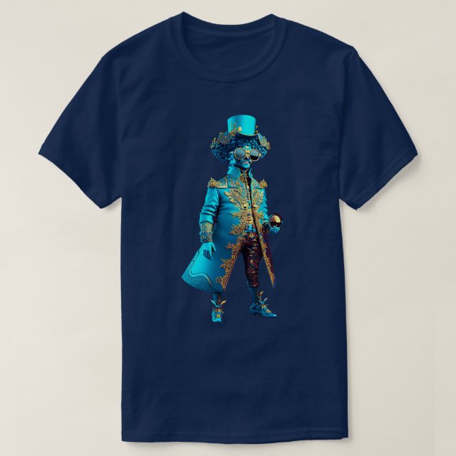 Blue Aristocat A Metallic Fashionista Emoji T-Shirt (Design Front)