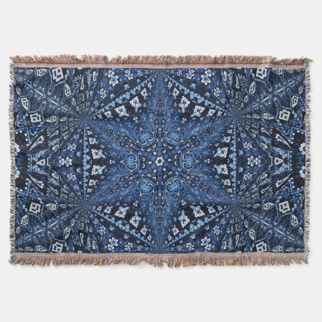 Blue Armenian Star Design Throw Blanket (Front)