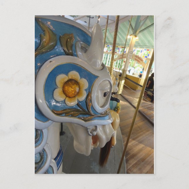 Blue Armoured Horse Profile, Crescent Park Carouse Postcard (Front)