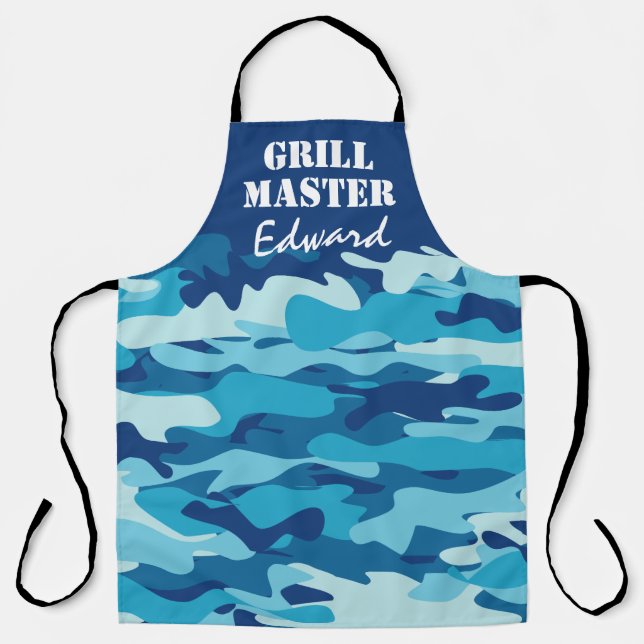 Blue army camo camouflage grillmaster men's BBQ Apron (Front)