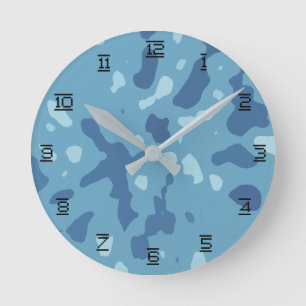 Blue Army Camouflage Pattern Round Clock