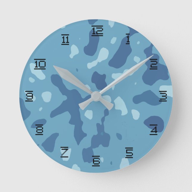 Blue Army Camouflage Pattern Round Clock (Front)