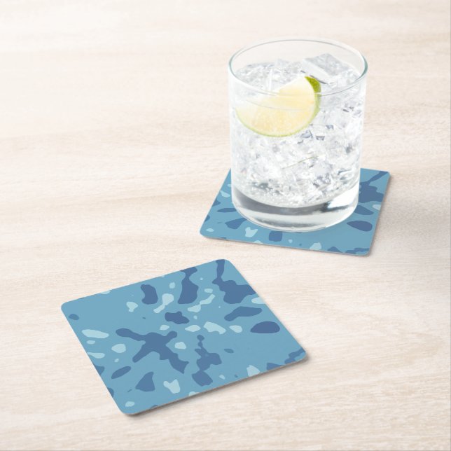 Blue Army Camouflage Pattern Square Paper Coaster (Insitu)