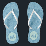 Blue Arrow Pattern with Monogram Flip Flops<br><div class="desc">Light Blue and Dark Blue arrow pattern design with block font monogram flip flops for her.</div>