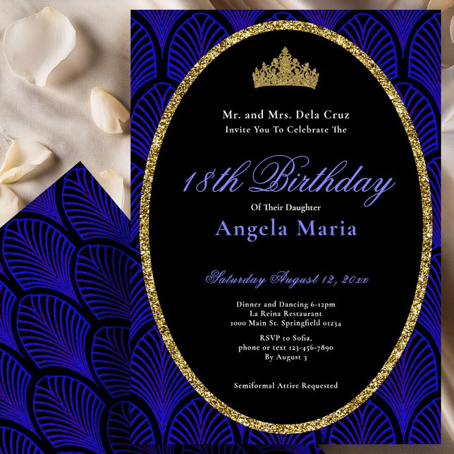 Blue Art Deco 18th Birthday Debut Invitation (Creator Uploaded)