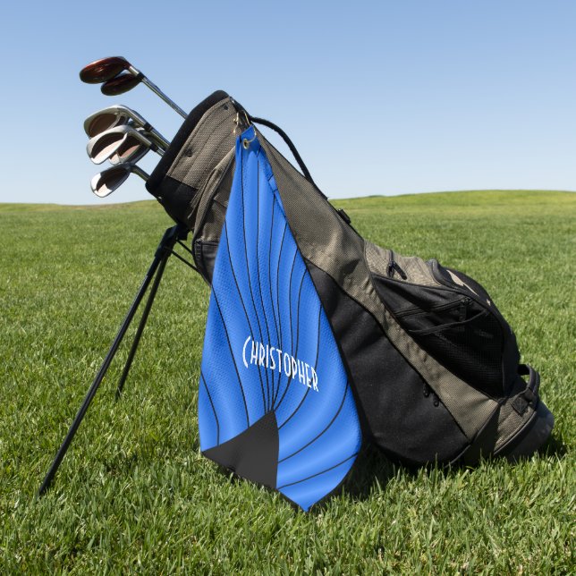 Blue Art Deco Design Personalised Golf Towel (Green)