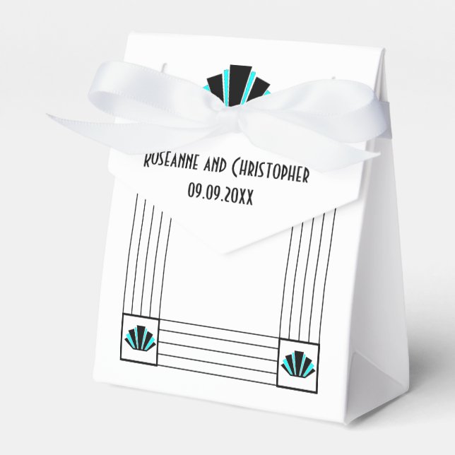 Blue Art Deco Design Wedding Favour Box (Front Side)