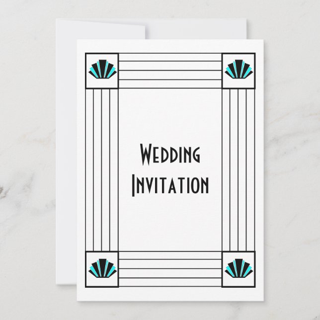 Blue Art Deco Design Wedding Invitation (Front)