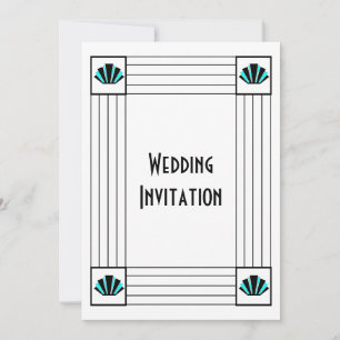 Blue Art Deco Design Wedding Invitation
