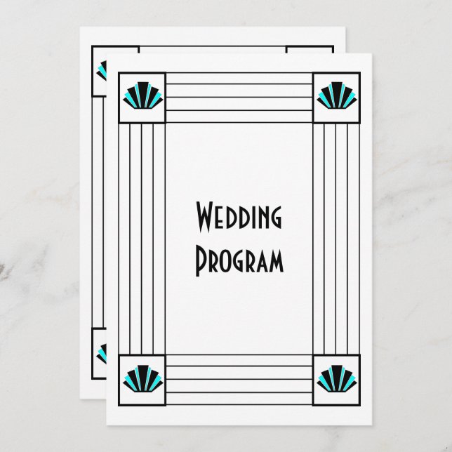 Blue Art Deco Design Wedding Programme (Front/Back)