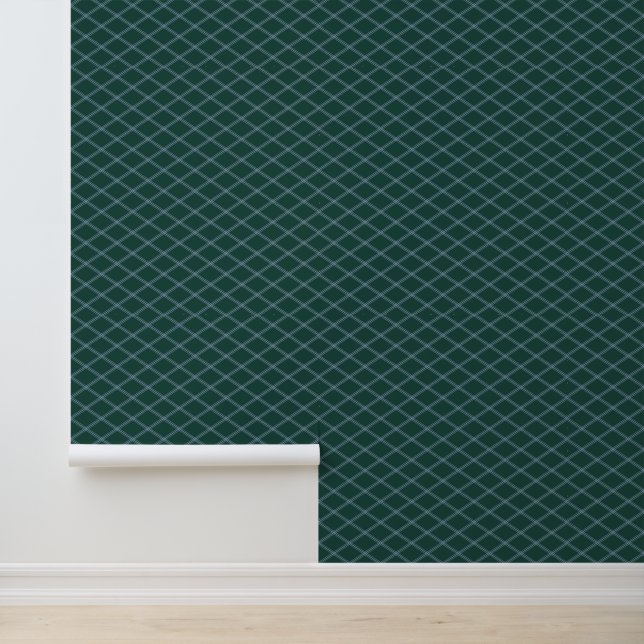 Blue Art Deco Diamonds on Green Wallpaper (Application)
