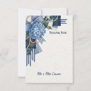 Blue Art Deco Floral Wedding Thank You Card