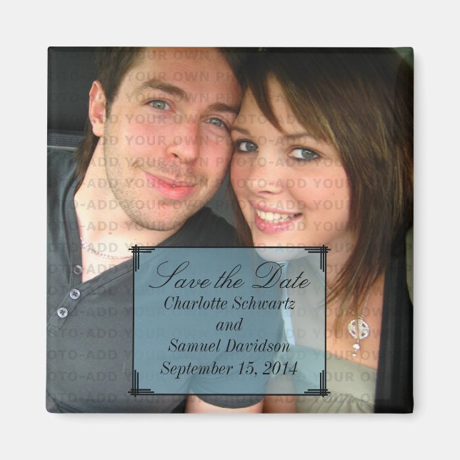 Blue Art Deco Frame Save the Date Magnet (Front)