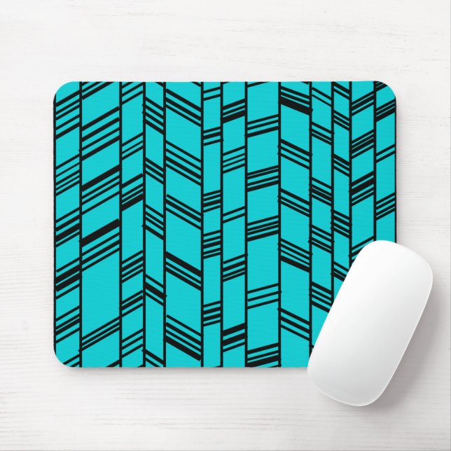 Blue Art Deco Lines  Mouse Mat (With Mouse)