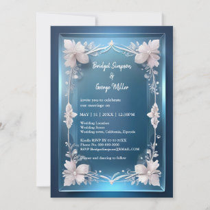 blue art deco ornate frame wedding invite
