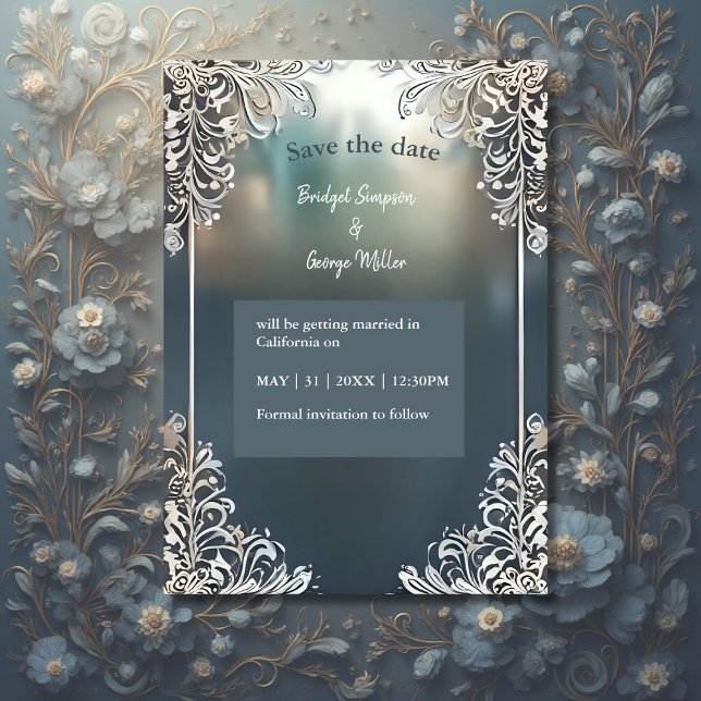 blue art deco ornate frame wedding safe the date  (Creator Uploaded)