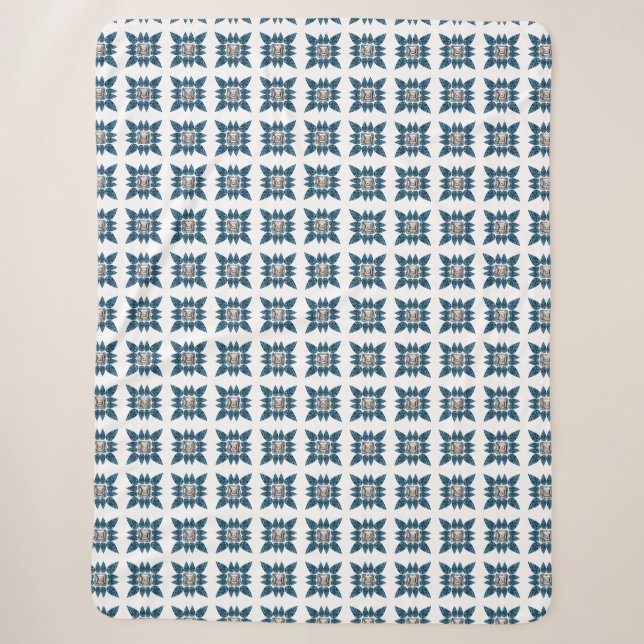 Blue Art Deco Pattern Sherpa Blanket (Front)