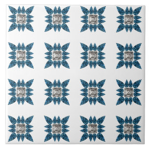 Blue Art Deco Pattern Tile
