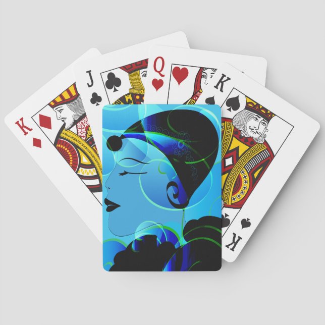 Blue Art Deco Playing Cards (Back)