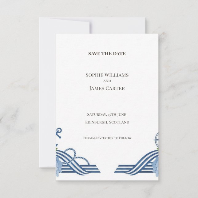 Blue Art Deco Save the Date Card (Front)