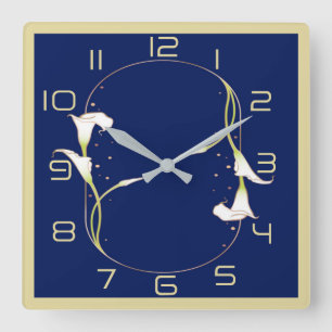 Blue Art Deco Square Wall Clock