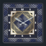 Blue art deco square wall clock<br><div class="desc">Great clock design. You will love it like others. Be free to use this design for other product you like or to customise and add your text. Follow me for more. Thank you. Have a nice day.</div>