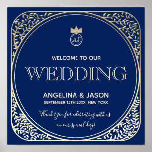 Blue Art Deco Welcome Wedding Poster