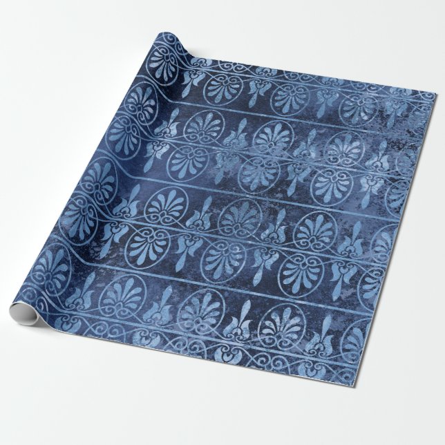 Blue Art Deco Wrapping Paper (Unrolled)