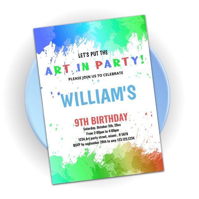 Blue Art in Party Paint Birthday Invitations (Creator Uploaded)