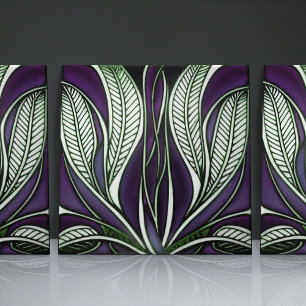 Blue Art Nouveau Inspired Classic Floral Geometric Tile