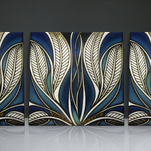 Blue Art Nouveau Inspired Classic Floral Geometric Tile