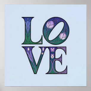 Blue Art Nouveau LOVE Poster