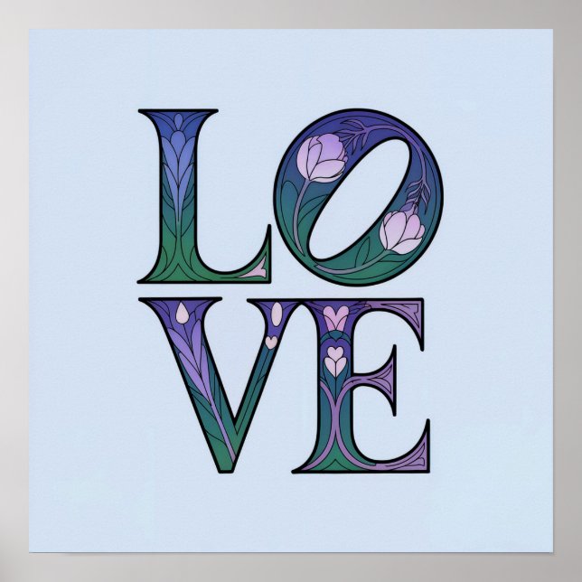 Blue Art Nouveau LOVE Poster (Front)