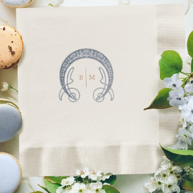 Blue Art Nouveau Monogram Initials Table Decor Napkin (Creator Uploaded)