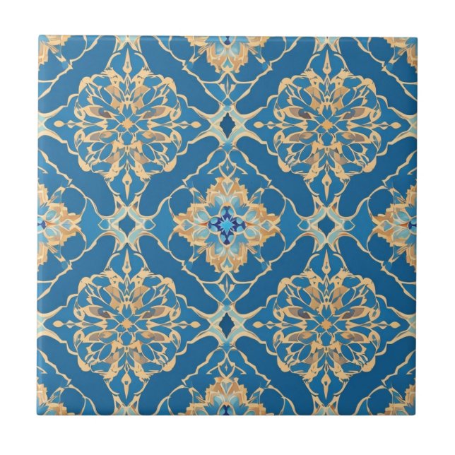 Blue Art Nouveau Moroccan Ethnic  Tile (Front)