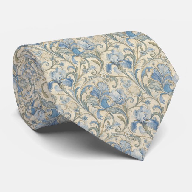 Blue Art Nouveau Necktie (Rolled)